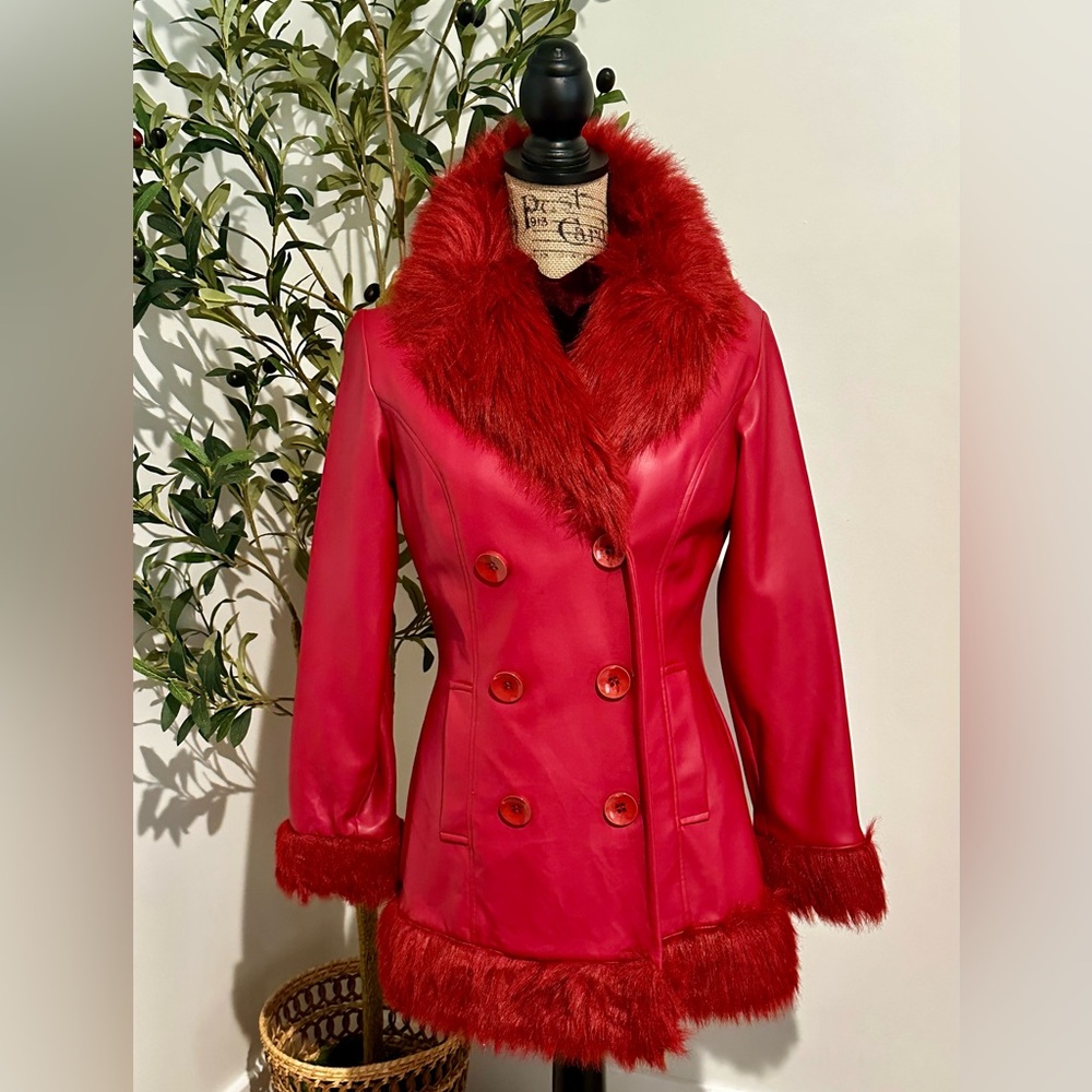 Blanc Noir | Y2K Red Faux Fur/Faux Leather Jacket